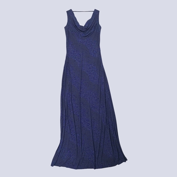 Calvin Klein Navy Sparkle Sleeveless Drape Gown Size 4 - Picture 13 of 14